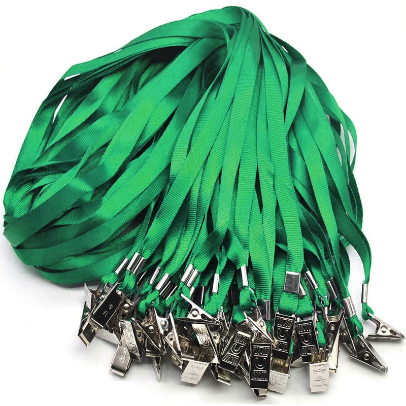 Beebel Green Lanyards 100 Pack Nylon Flat Badge Lanyard for Id Badge Name Tag (Green, 100 Pack) - Image 1